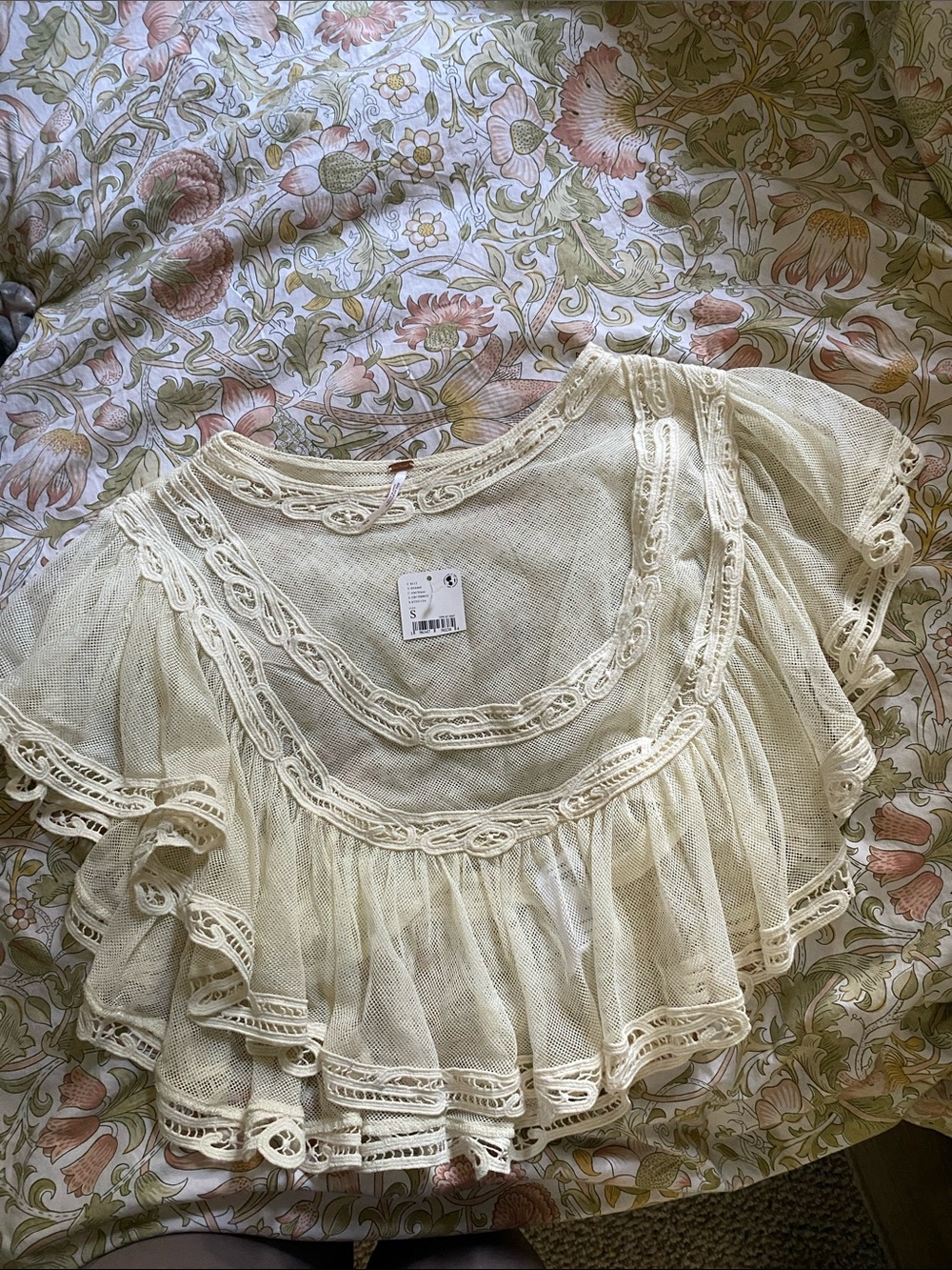 Free People Boho Cream Lace Ruffle Women's Top